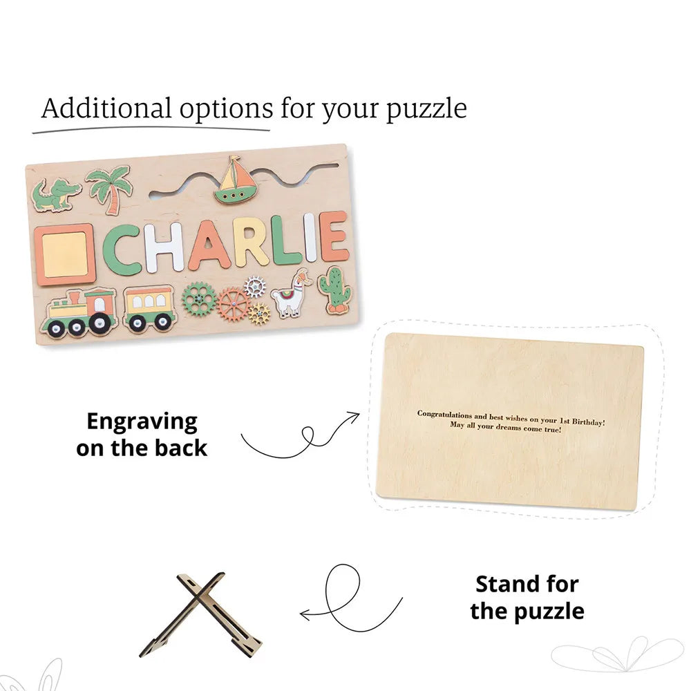 Personalized Custom First Name Wooden Puzzle Educational Toys for Toddlers Shape Matching Board Boys Girls Early Learning Gifts