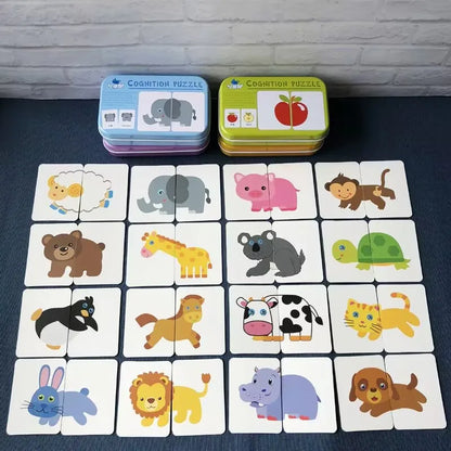 Montessori Toddler Puzzle Cards Toys For Kids 2 Years Jigsaw Matching Game Education Toys Cartoon Shape Cognitive Training Gift