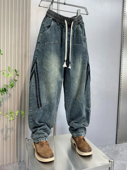 Fashion Loose Hip Hop Striped Jeans American Retro Jeans High Quality Luxury Brand Men Clothing