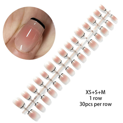 30Pcs French Gradient Short Ballet Nails Simple Nude Color False Nails Coffin Fake Nail Press On Nails Full Cover Nails