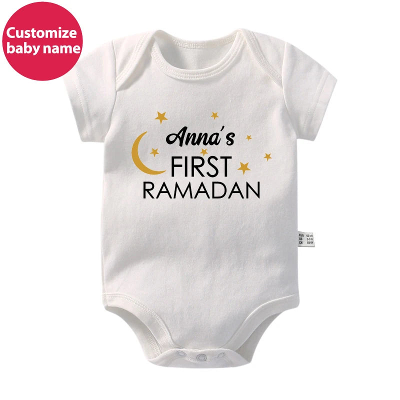 New Custom Name First Eid/Ramadan Baby Rompers Newborn Baby Ramadan Jumpsuits Eid Mubarak Baby Boys Girls Clothing Outfits Gifts