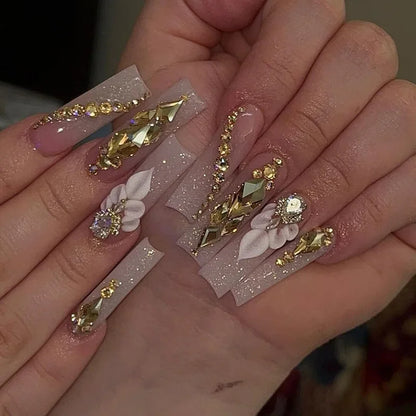 24Pcs Simple White French Press on Nails with Glue Long Ballet False Nails Wearable Coffin Fake Nails Full Cover Nail Tips