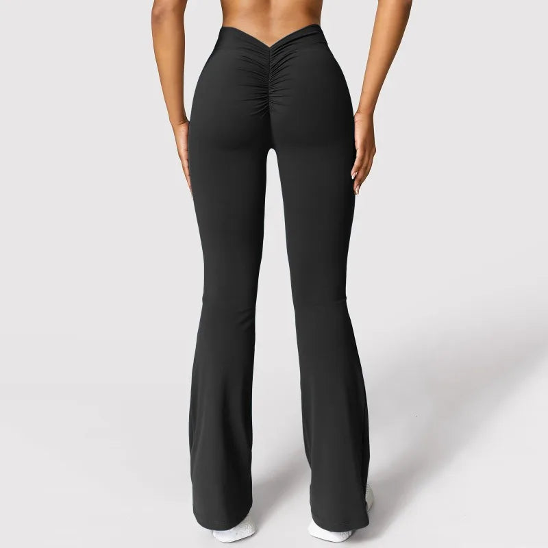 Fashion Micro Horn Leggings Women V-back Waist Sports Pants High Waist Push Up Butt Gym Pants Solid Slim Casual Leggings