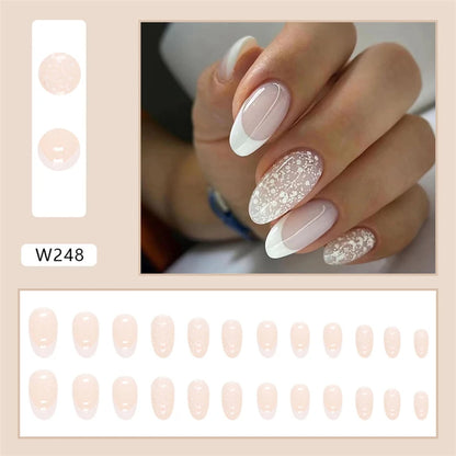 24pcs/Box Ballerina Nail Tip Purple with Design Manicure Patches Fresh Floral Almond False Nails Press on Med Nails Detachable