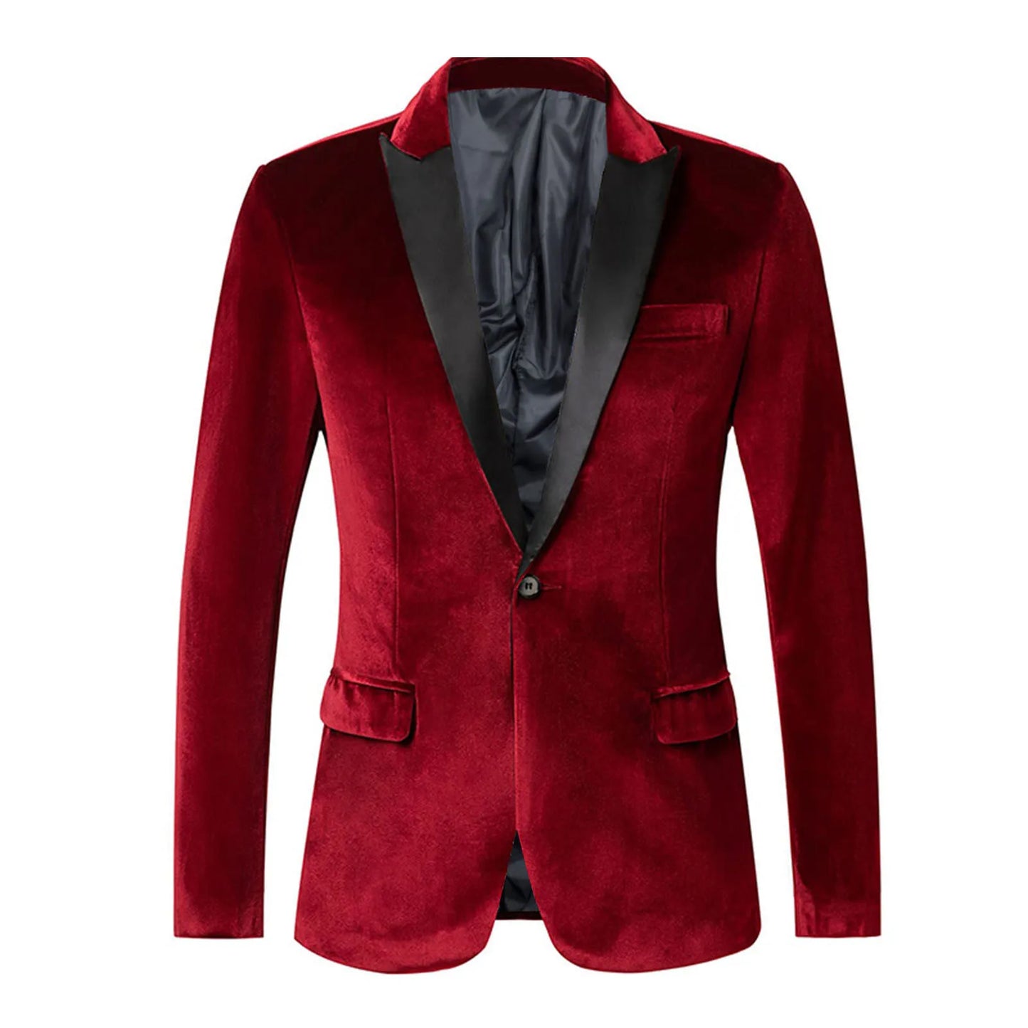 Spring Velvet Men Blazer Solid Color Temperament Suit Jacket Turndown Collar Long Sleeve Slim Fit Single Button Velvet Suit Coat