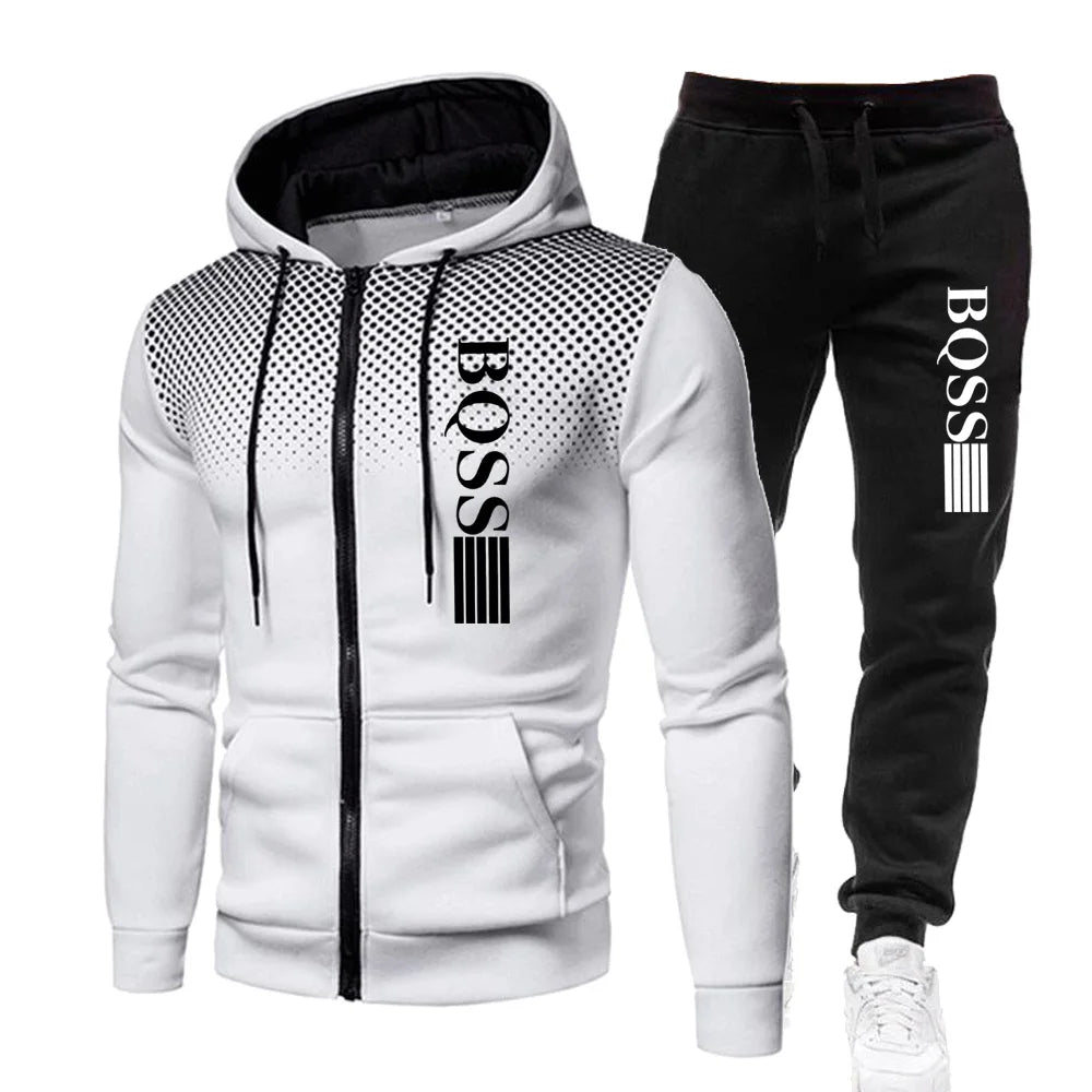 Men Clothing Spotted Sweatshirt Suit Hoodie and Pants Suit Mens Fashion Suits Men's Winter Clothes New Two Piece Set