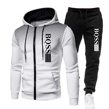 Men Clothing Spotted Sweatshirt Suit Hoodie and Pants Suit Mens Fashion Suits Men's Winter Clothes New Two Piece Set