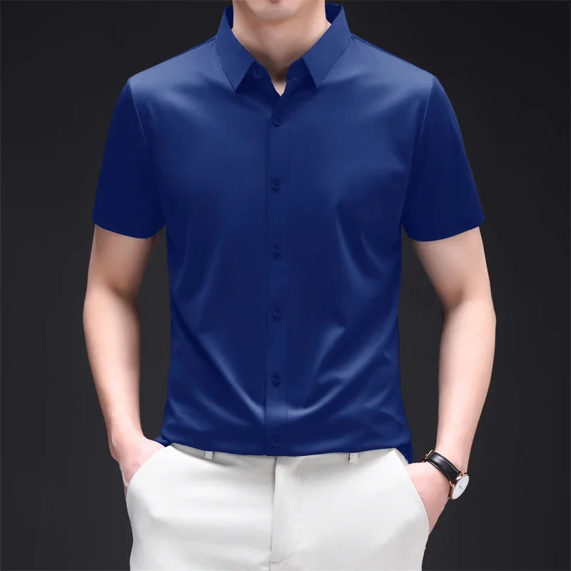 New Men's Business Casual Short Sleeved Solid Color Shirt Wrinkle Resistant Wrinkle Free Comfortable All Season Versatile Top