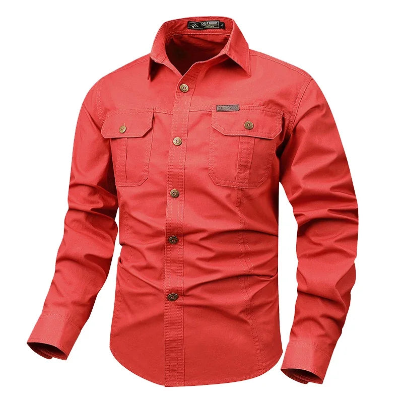 Spring Autumn Men Long Sleeve Cargo Cotton Shirts Man Breathable Casual Outdoor Polo Shirt Man Hike Safari Work Tactic Shirt 5XL