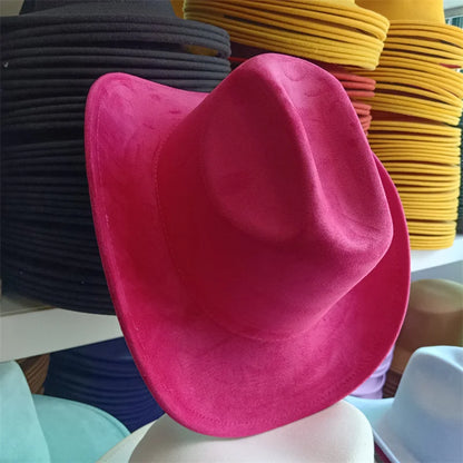 Western suede leather 7.5CM Western denim women's Fedora hat men's church jazz hat fashion travel party hat denim hat 2024