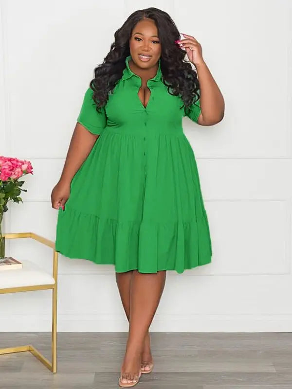 Wmstar Plus Size Summer Dresses Women's Clothing Solid Elegant Casual Cute Ball Gown Shirts Mini Dress Wholesale Dropshipping