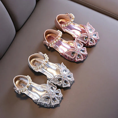 Kids Summer Children Wedding Party Shoes Girls Princess Sandals Performance Soft Flat Shoe Girls Dance Diamonds Butterfly Shoe