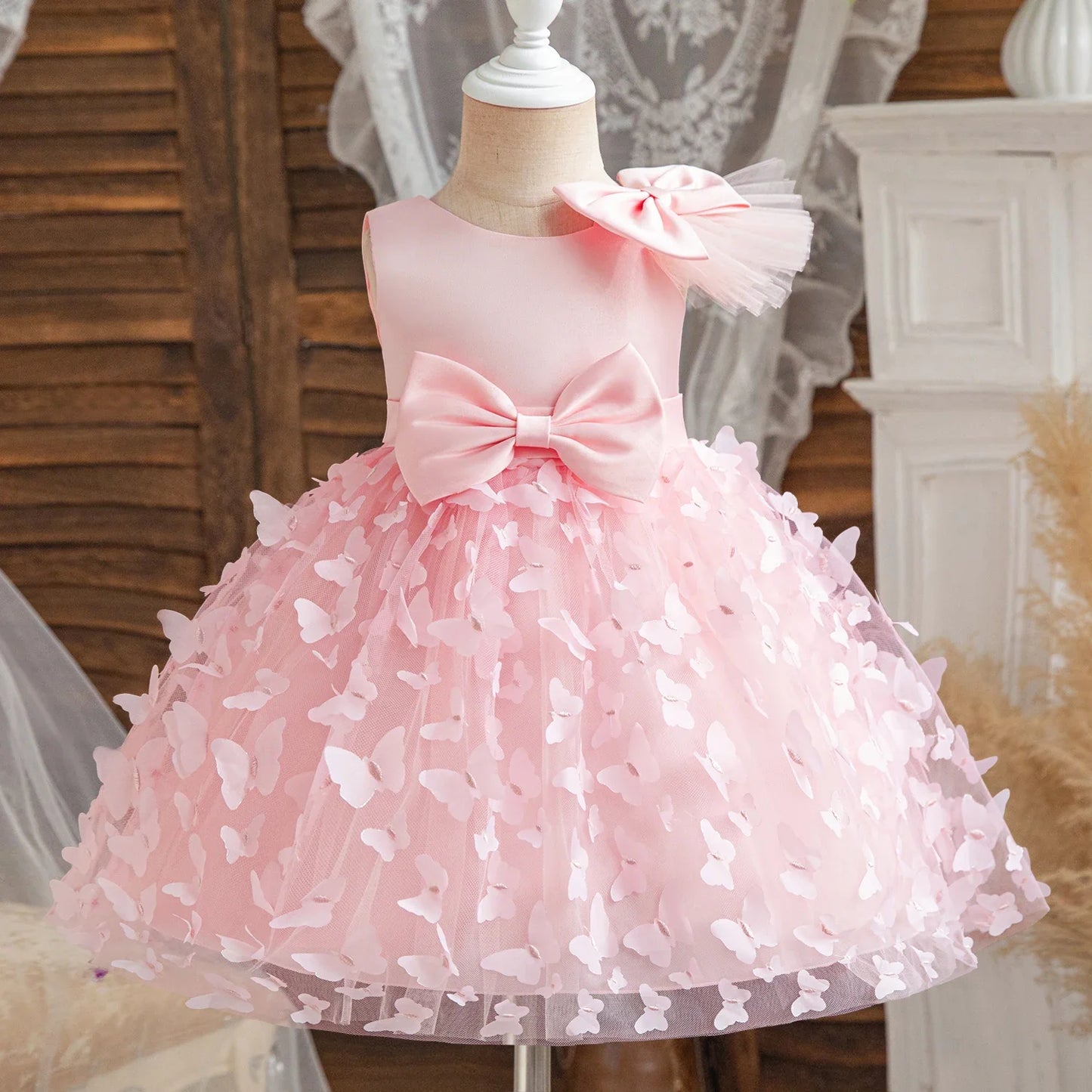 Baby Girls Party Dress Princess Birthday Puffy Dresses Appliques Toddler Girls Baptism Tutu Dresses Children Wedding Gown 1-5Y