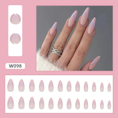 24pcs/Box Ballerina Nail Tip Purple with Design Manicure Patches Fresh Floral Almond False Nails Press on Med Nails Detachable