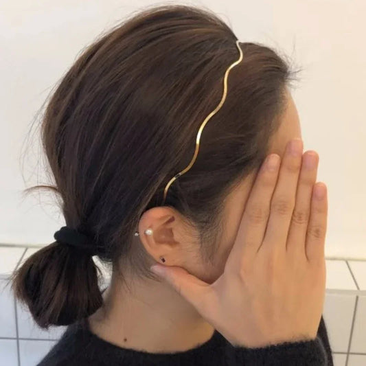 New Fashion Women Gold Metal Wave Bending Hairbands