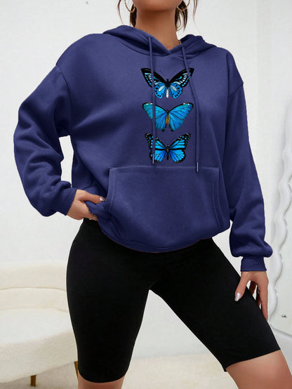 Creative Butterfly Design Print Women Hoodie New Street Casual Sweatshirt Fashion Fleece Hoody Pocket Comfortable Female Tops