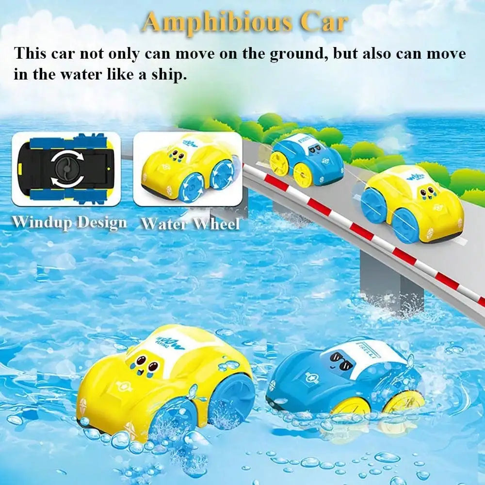 Children Bath Water Playing Toys ABS Clockwork Car Cartoon Vehicle Baby Bath Toy Kids Gift Amphibious Cars Bathroom Floating Toy