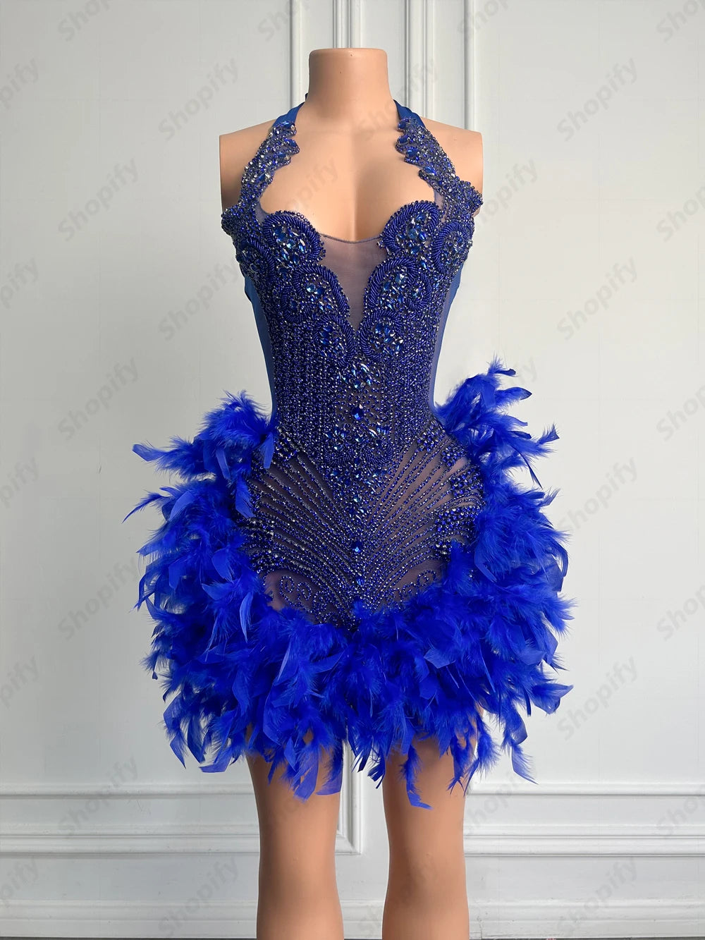 Luxury Rhinestone Black Girls Short Prom Dresses 2025 See Through Red Diamond Feathers Dress