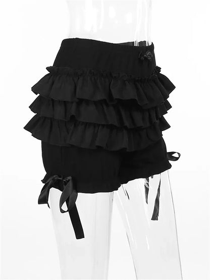 Women Ruffle Layered Bloomer Shorts Y2K Aesthetic Kawaii Gothic Short Pants Elastic Waist Summer Casual Shorts