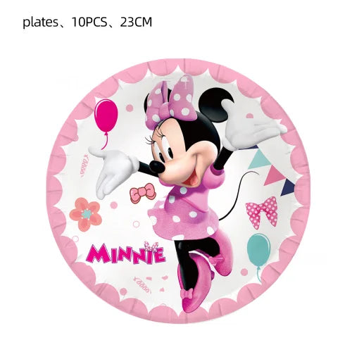 Minnie Mouse Party Decoration Disposable Tableware Minnie Cup Plate Balloon For Girls Baby Bath Birthday Party Supplies