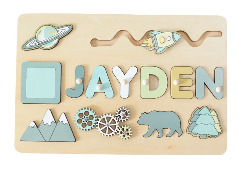 Personalized Custom First Name Wooden Puzzle Educational Toys for Toddlers Shape Matching Board Boys Girls Early Learning Gifts