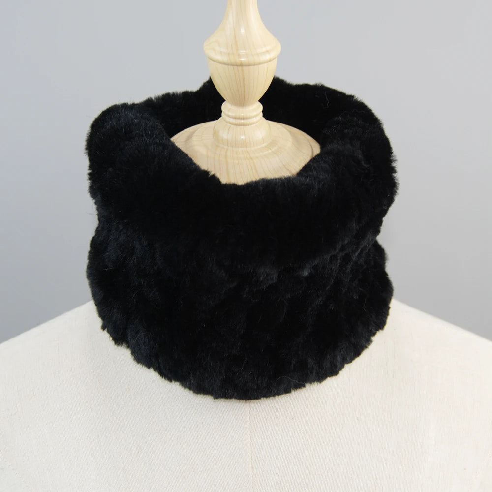 Good Elastic Rex Rabbit Fur Ring Scarves Winter Warm Women Genuine Rex Rabbit Fur Scarf Knitted Real Natural Fur Wraps Headbands