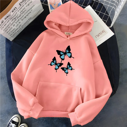 Hirsionsan Butterflies Graphic Print Hoodies Women Chic Long Sleeve