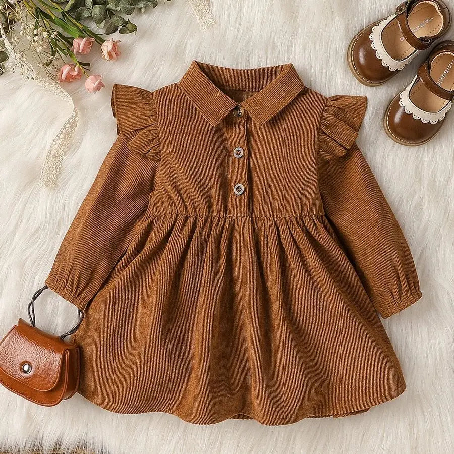 Baby girls Long Sleeve all seasons Solid Turn-down Collar fashion New England Style Dress