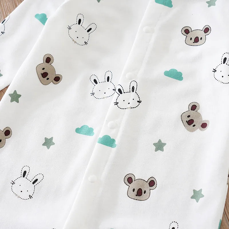 Spring And Autumn Boys And Girls Cute Cartoon Rabbit And Koala Printed Long Sleeve Wrapped Foot Bodysuit