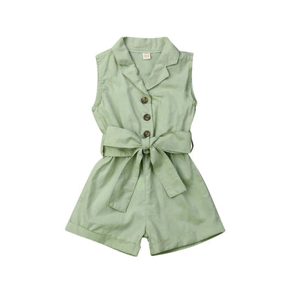 Fashion Kids Baby Girls Clothes Sleeveless Bow-tie Waist Playsuits Outfits Summer Sunsuit Overall Children Clothing