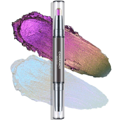 CHARMACY 2 In 1 Multichrome Eyeshadow Sticks High Pigmented Glitter Eyeshadow Waterproof Eye Shadow Pen Metallic Makeup 6 Color