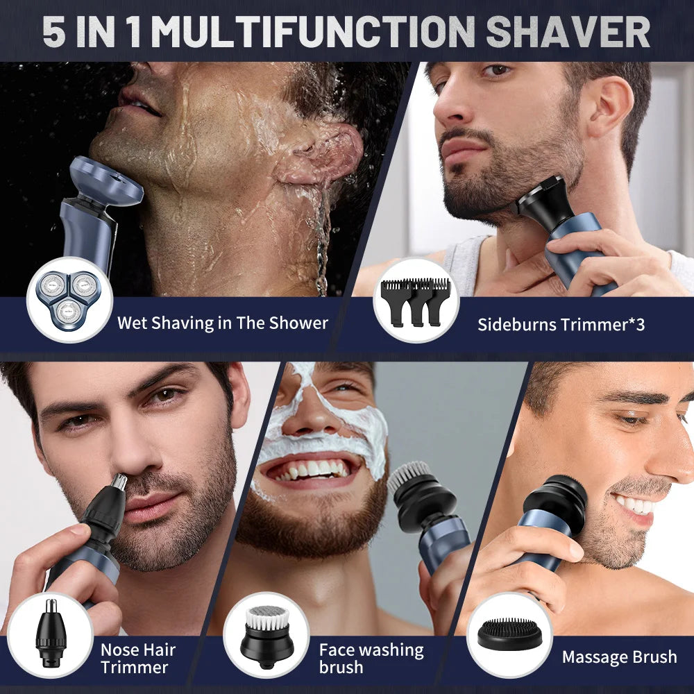 SEJOY Men's Electric Razor USB Rechargeable Shaver Triple Blade Trimmer Beard Floating Head Waterproof Hair Shaving Machine