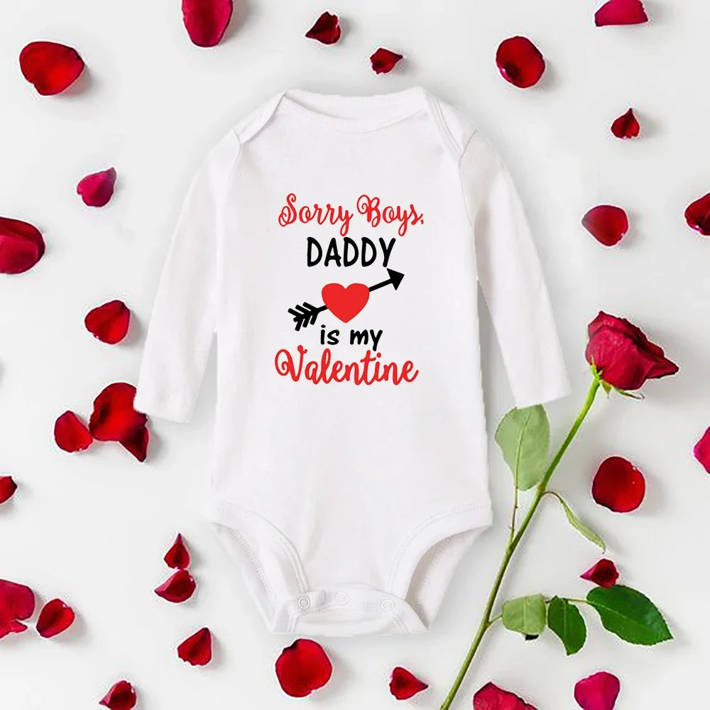 Mommy Daddy Is My Valentine Baby Romper New Born Bodysuit Boys Girls Long Sleeve Clothes Infant Badysuit Baby Valentine Gifts