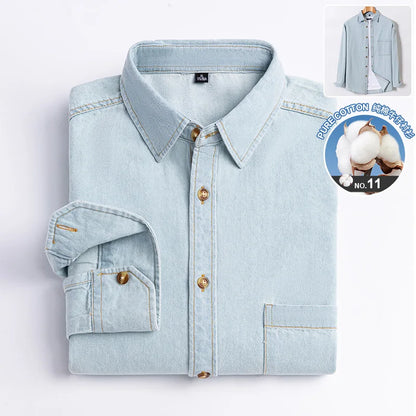 New in shirt Fahion jean shirts for men longsleeve 100%Cotton Casual shirt cowboy single pocket top social korean trends clothes