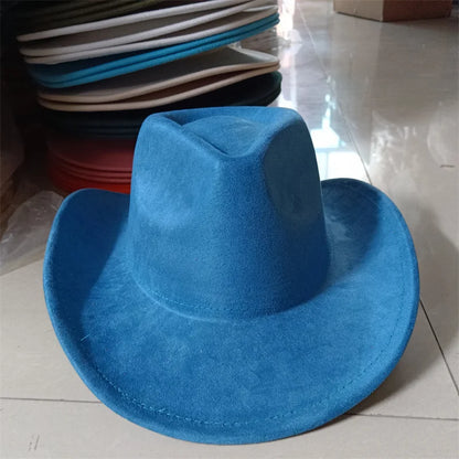 Western suede leather 7.5CM Western denim women's Fedora hat men's church jazz hat fashion travel party hat denim hat 2024