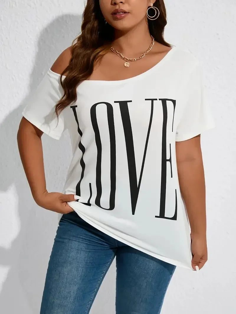 Plus Size 1XL-5XL Women's Fashion Off Shoulder Short Sleeved Loose L  T-shirt Casual Top Half Sleeved T-shirt