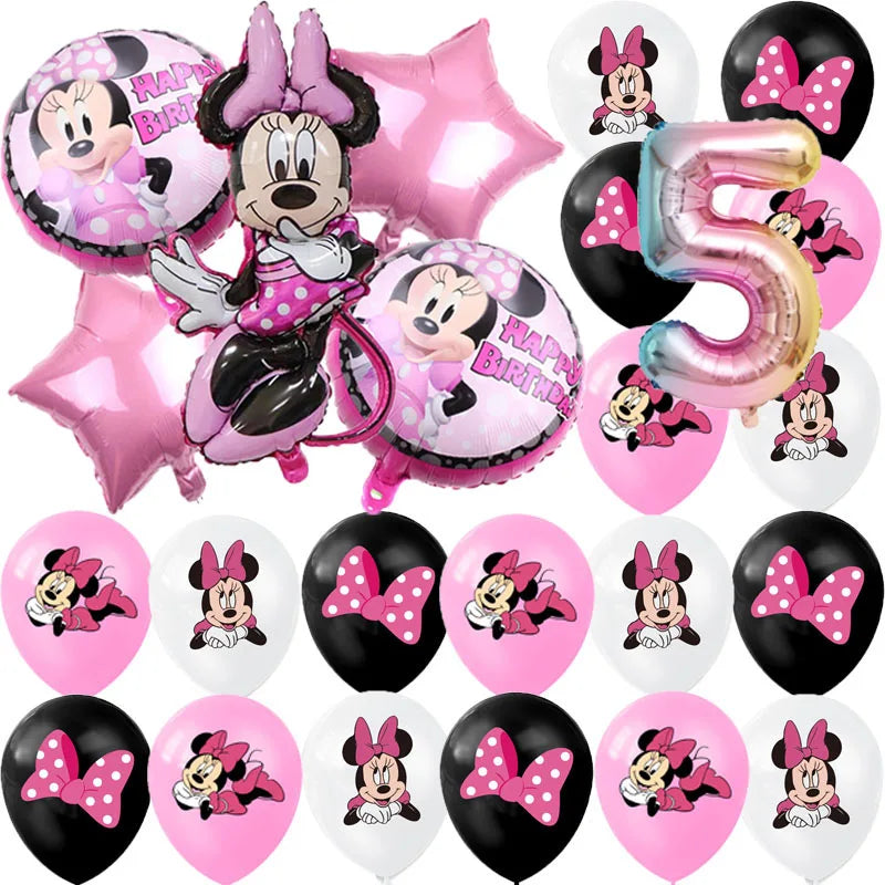 Minnie Mouse Party Decoration Disposable Tableware Minnie Cup Plate Balloon For Girls Baby Bath Birthday Party Supplies