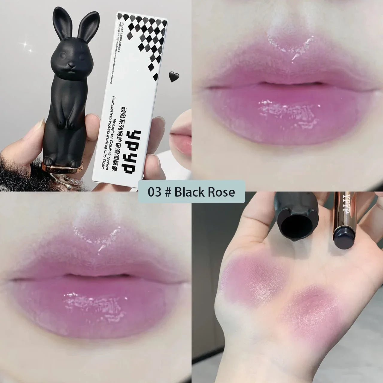 Rabbit Black Rose Lip Balm Gloss Not Dryness Peach Transparent Lip Tint Moisturizing Power Lipstick Makeup Base For Girls