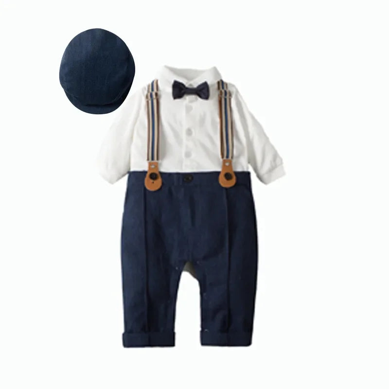 Baby Boys Gentleman Outfits Suits Clothing Spring and Autumn Children One-Piece Rompers Jacket Hat Suit Baby Boy Clothes