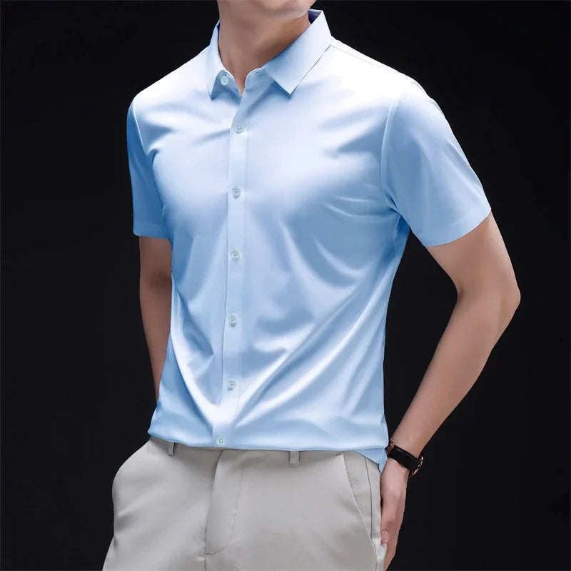 New Men's Business Casual Short Sleeved Solid Color Shirt Wrinkle Resistant Wrinkle Free Comfortable All Season Versatile Top