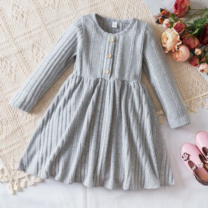 Girls Knit Dress for Autumn Winter Long Sleeve Kids Princess Dress Solid Fashion Baby Girls Casual Fall Clothes 2 to 6Years