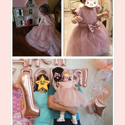 Baby Girls Princess Dress Wedding Party Tutu Prom Gown 1-5 Yrs Kids Birthday Evening Bridesmaid Lace Clothes Children's Dresses