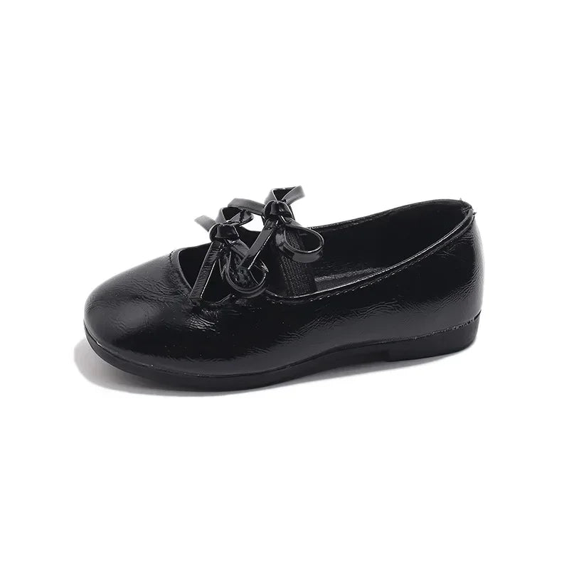 Elegant Girl Princess Shoes New Kids Leather Shoe Spring Autumn Children's Fashion Causal Black Ballet Shoes Solid Color Bowknot