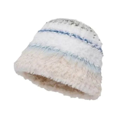 Japan Fashion Plush Fisherman Hat Women's Autumn and Winter Make Your Face Look Smaller  Rabbit Fur Knitted Hat Big H...