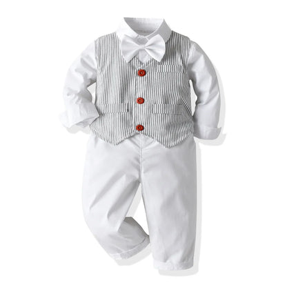 Boys Suits Clothes For Wedding Formal Party clothes Striped Baby Vest Shirt Pants Kids Boy Outerwear Clothing Set