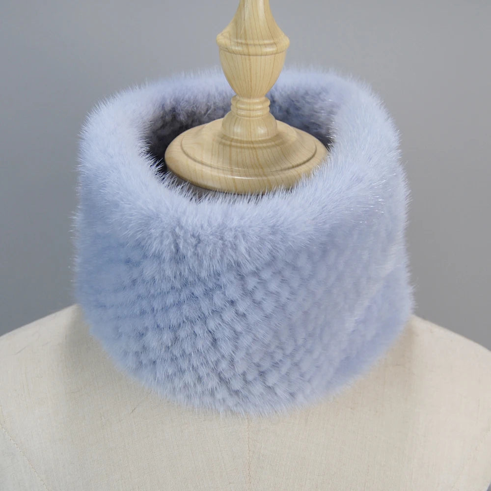 2025 New Women Winter Real Mink Fur Scarves headbands Good Elastic Knitted Natural Mink Fur Scarf Thick Warm Lady Fur Ring Shawl