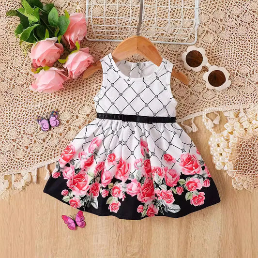 Baby Girl Baby Summer Sleeveless Waistless Skirt with Flower Print Cute Dress