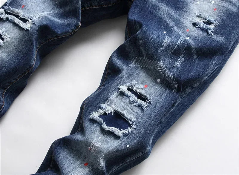 Mens Ripped Jeans Quality Male Classic Luxury Brand Blue Denim Pants Men Street Fashion Slim Fit Stretch Skinny Jeans Size 44-54