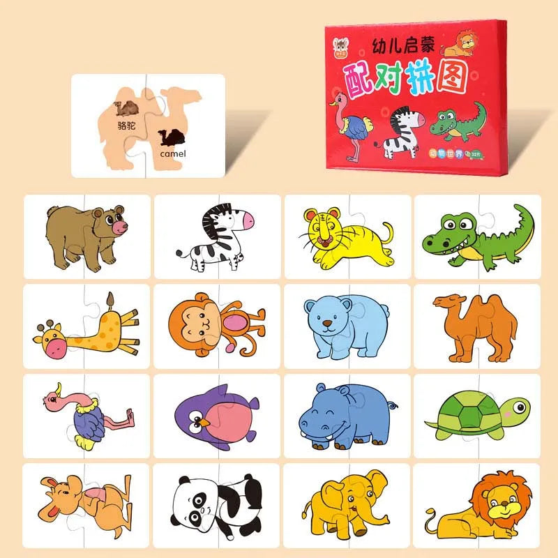 Montessori Toddler Puzzle Cards Toys For Kids 2 Years Jigsaw Matching Game Education Toys Cartoon Shape Cognitive Training Gift