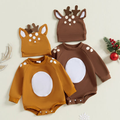 ma&baby 0-18M Christmas Newborn Infant Baby Boy Girl Romper Deer Costumes Cute Jumpsuit+ Hat  Long Sleeve Xmas Outfits